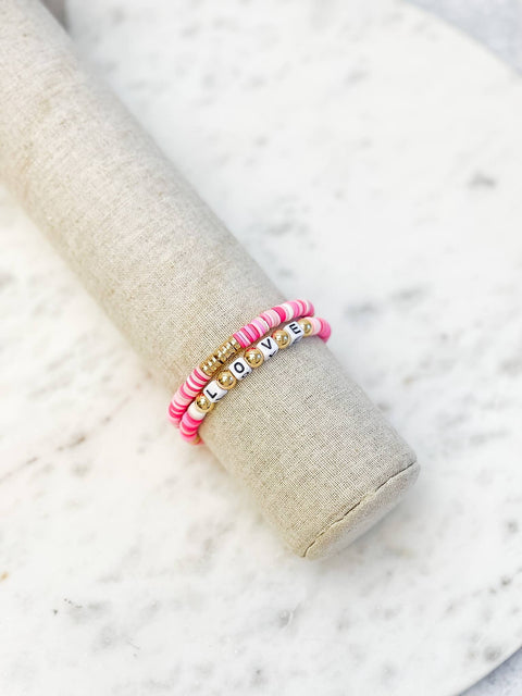 'Love' Bracelet Set - Pink & Gold